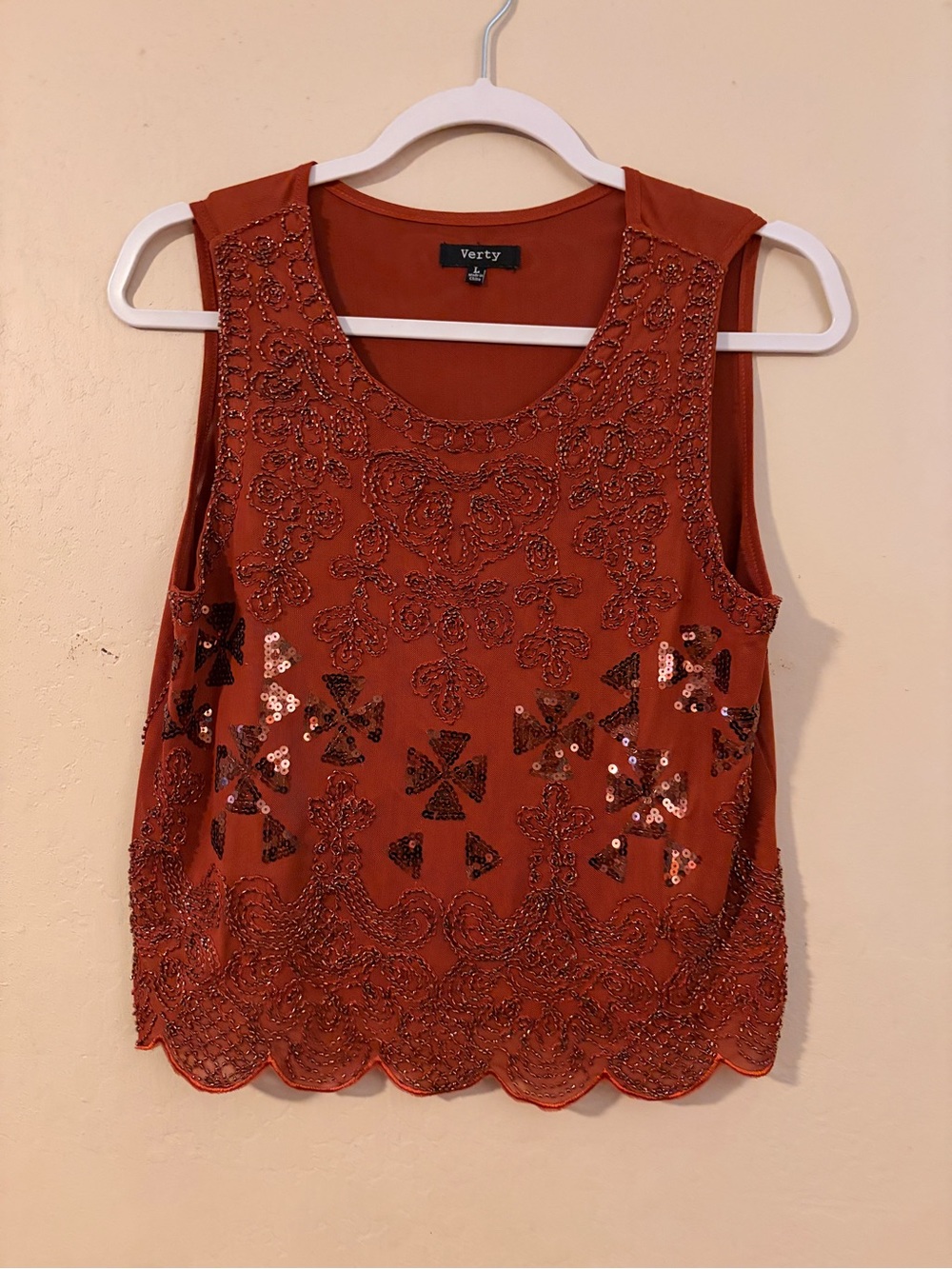 Verty Beaded Scalloped Hem Camisole - Rust